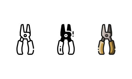 Pliers icon. With outline, glyph, and filled outline styleのイラスト素材