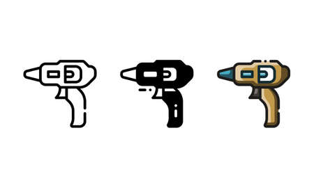 Glue gun icon. With outline, glyph, and filled outline styleのイラスト素材