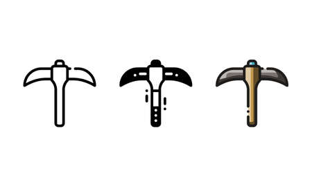 Mattock icon. With outline, glyph, and filled outline styleのイラスト素材
