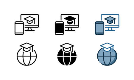Online learning icon. With outline, glyph, and filled outline stylesのイラスト素材