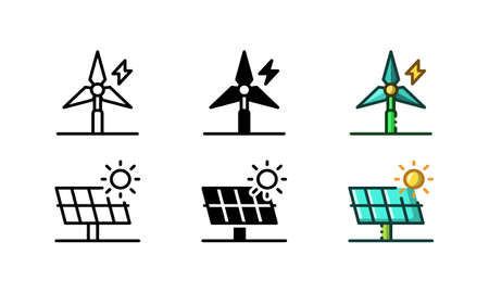 Power plant icon. With outline, glyph, and filled outline stylesのイラスト素材
