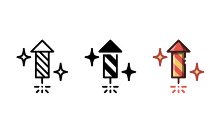 Fireworks icon. With outline, glyph, and filled outline stylesのイラスト素材