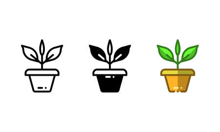 Potted plant icon. With outline, glyph, and filled outline stylesのイラスト素材