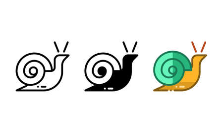 Snail icon. With outline, glyph, and filled outline stylesのイラスト素材