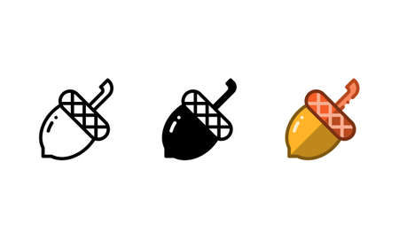 Acorn icon. With outline, glyph, and filled outline stylesのイラスト素材