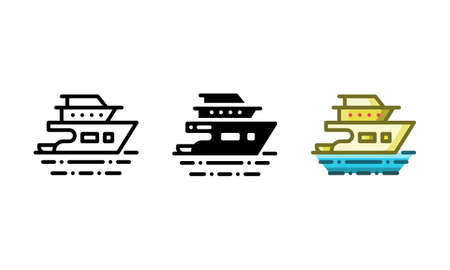 Cruise ship icon. With outline, glyph, and filled outline stylesのイラスト素材