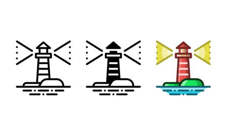 Lighthouse icon. With outline, glyph, and filled outline stylesのイラスト素材