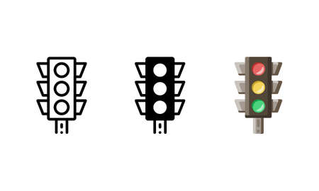 Traffic light icon. With outline, glyph, and flat styleのイラスト素材