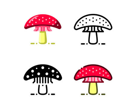 Mushroom icon. With outline, glyph, filled outline and flat stylesのイラスト素材