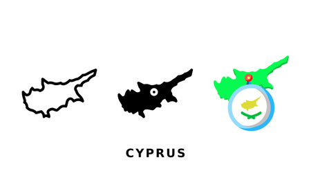 Cyprus flag and country icon. With outline, glyph and flat stylesのイラスト素材