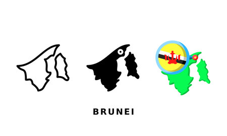 Brunei flag and country icon. With outline, glyph and flat stylesのイラスト素材