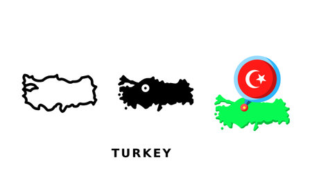 Turkey flag and country icon. With outline, glyph and flat stylesのイラスト素材
