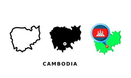 Cambodia flag and country icon. With outline, glyph and flat stylesのイラスト素材