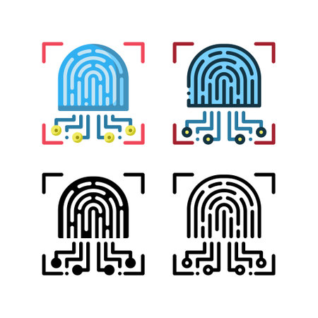 Fingerprint icon. With outline, glyph, filled outline and flat stylesのイラスト素材