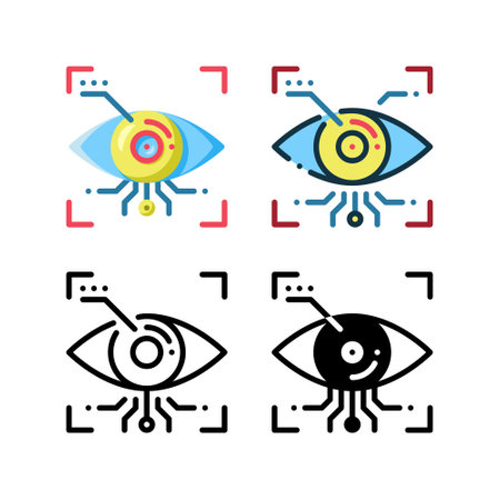 Iris recognition icon. With outline, glyph, filled outline and flat stylesのイラスト素材