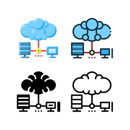 Network hosting icon. With outline, glyph, filled outline and flat stylesのイラスト素材