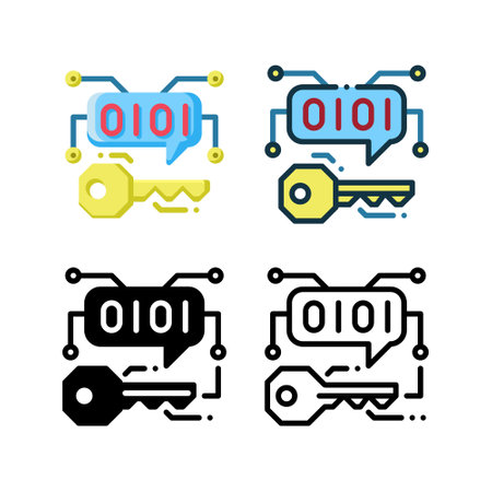 Cryptography icon. With outline, glyph, filled outline and flat stylesのイラスト素材