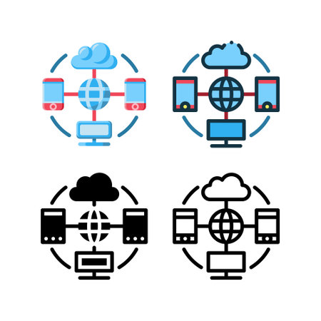 Wide area network icon. With outline, glyph, filled outline and flat stylesのイラスト素材