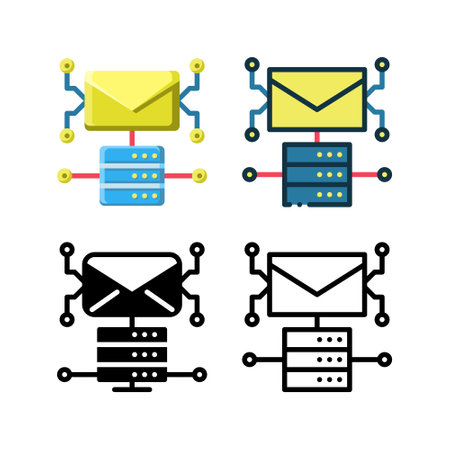 Mail server icon. With outline, glyph, filled outline and flat stylesのイラスト素材