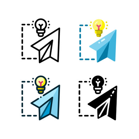 Creative airplane icon represented by a light bulb and a paper airplaneのイラスト素材