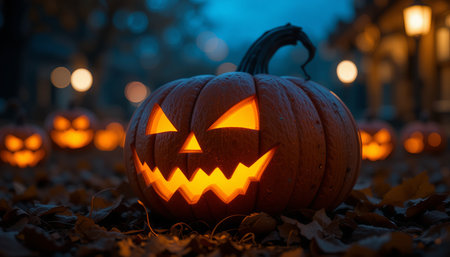 Close-Up Glowing Jack-Oâ-Lantern Pumpkin â Cinematic Halloween Nightの素材