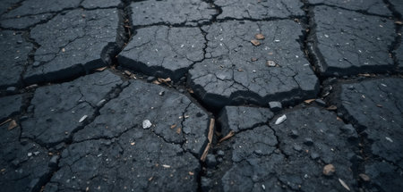 Ultra-Detailed Cracked Asphalt Close-Up for Construction Scenesの素材