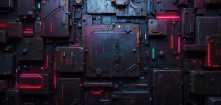 Futuristic Dark Metallic Machine Interior Close-Upの素材