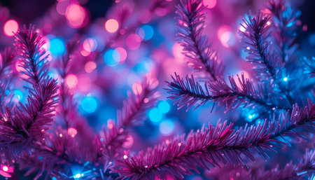 Neon Pink and Blue Pine Branches Abstract Holiday Backgroundの素材