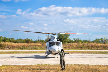 Nakhon Ratchasima, Thailand - DEC, 2021 : Thai Police Aviation Division Bell 412EPI Helicopter...
