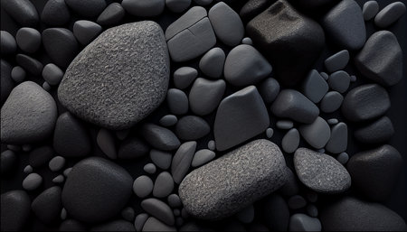 Black and white pebbles texture. rock texture. Top view. AI generatedの素材