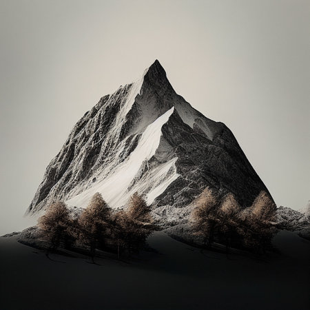 Snowy mountain peak in the mountains.  minimalistic photography. AI generatedの素材