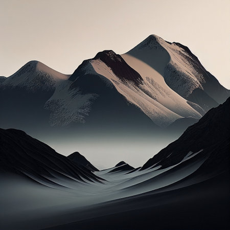 beautiful mountain landscape in the morning. AI generated. minimalistic photography.の素材