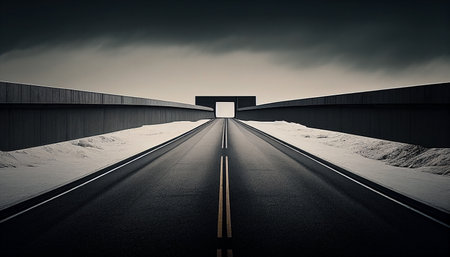 Conceptual image of empty highway road going into the distance. AI generatedの素材
