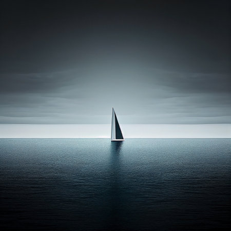 Sailing boat in the sea. minimalistic. AI generatedの素材