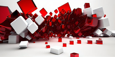 abstract background with cubes in white and red colors. modern design. AI generatedの素材