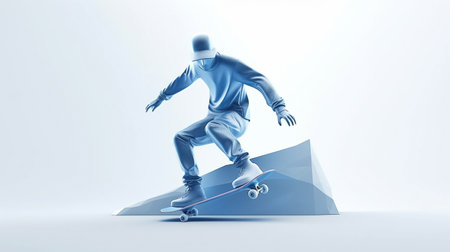 Skateboarder riding skateboard on white background. street fashion styles. AI generated imageの素材
