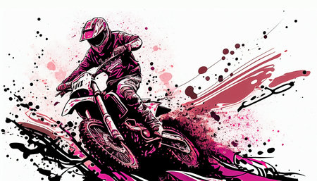Motorcycle rider on a race. Grunge  illustration. Urban street fashion styles. AI generated imageの素材