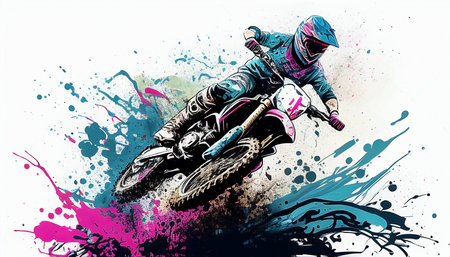 Motocross rider on a grunge background. Urban street fashion styles. AI generated imageの素材