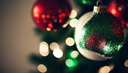 Christmas decoration on christmas tree and bokeh lights background.の素材