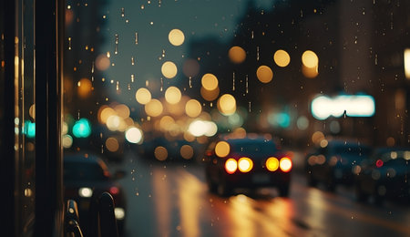 Blurred of car in city at night. Rainy day.の素材
