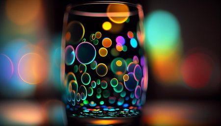 Colorful bokeh in a wine glass on a dark backgroundの素材