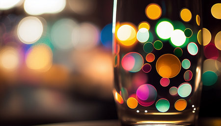 Colorful bokeh lights in a glass, abstract background. AI generativeの素材