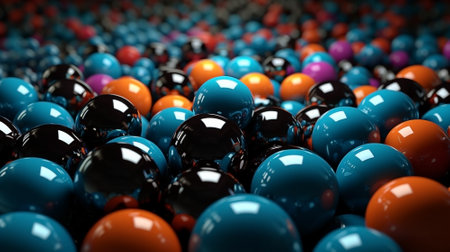 3d rendering of abstract background with spheres in blue and orange colorsの素材