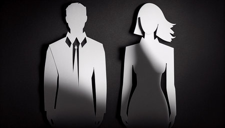 Silhouette of a man and a woman on a black backgroundの素材