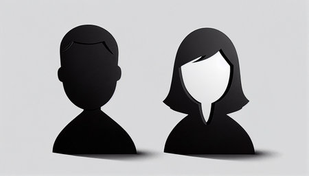 icon and symbols Silhouette of a man and a woman with a mask.の素材