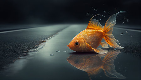 Goldfish swimming in the water. Conceptual image. 3D rendering.の素材