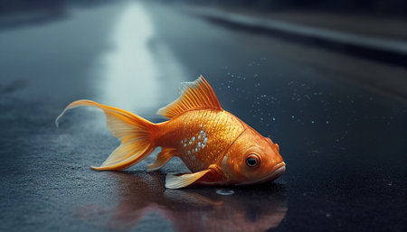 goldfish on the black background with copy space for your text.の素材