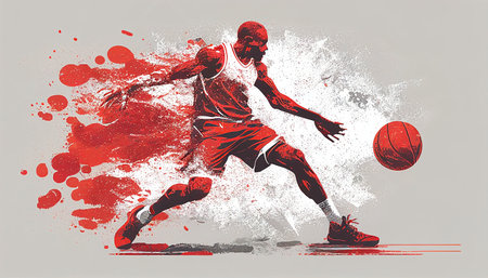 Basketball player with ball on grunge background. AI generatedの素材