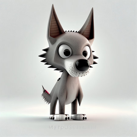 Cartoon wolf isolated on a white background. 3D rendering.の素材