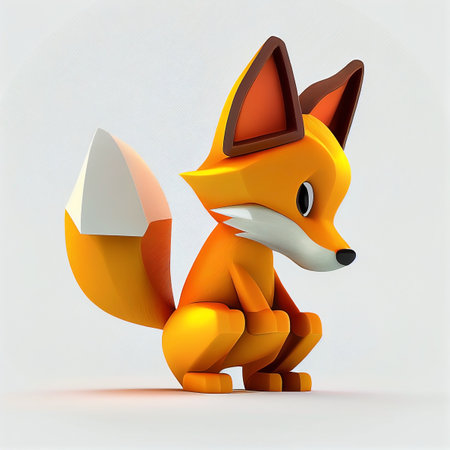 Cute cartoon fox sitting on a white background. Vector illustration.の素材